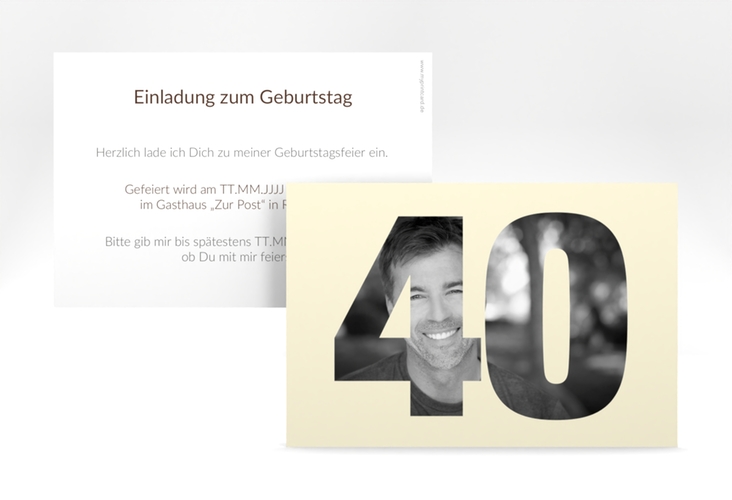 Einladung 40. Geburtstag Numbers A6 Karte quer beige