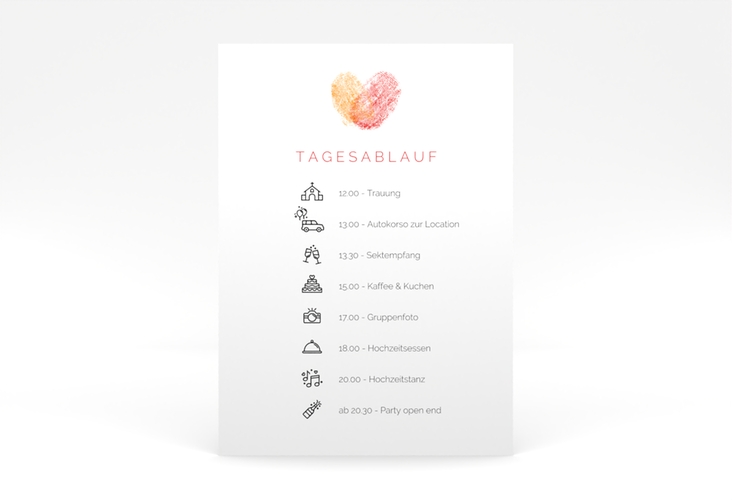 Tagesablauf Poster Hochzeit Fingerprint 50 x 70 cm Poster rot schlicht mit Fingerabdruck-Motiv