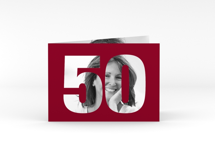 Einladung 50. Geburtstag Numbers A6 Klappkarte quer rot hochglanz