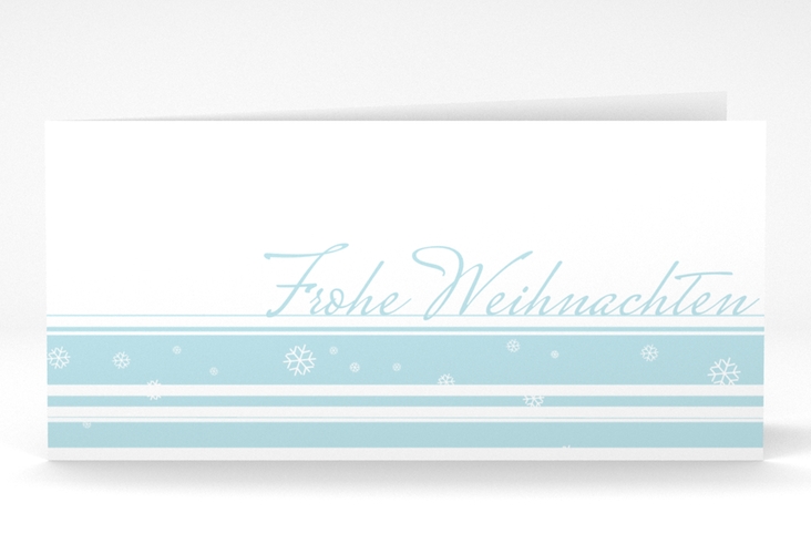 Geschäftliche Weihnachtskarte "Schneeblumen" DIN lang Klappkarte mit Schneeflocken in Weiß und Eisblau