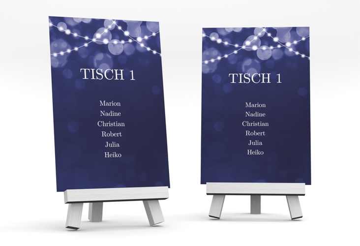 Tischaufsteller Hochzeit Lichtspiel Tischaufsteller blau