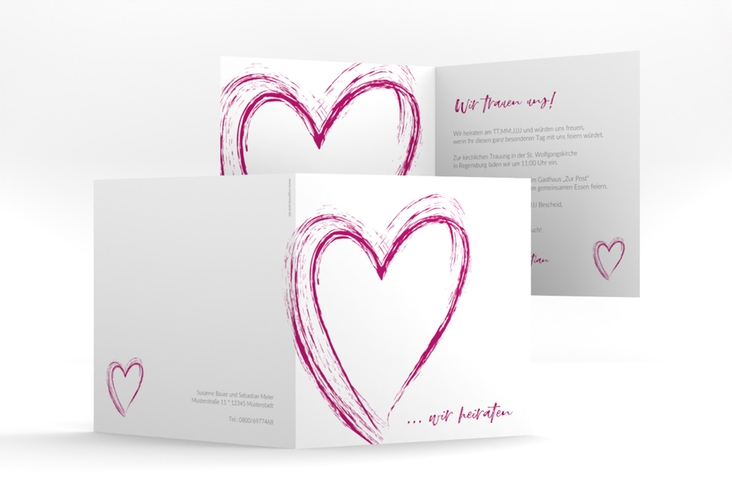 Hochzeitseinladung Liebe quadr. Klappkarte pink hochglanz
