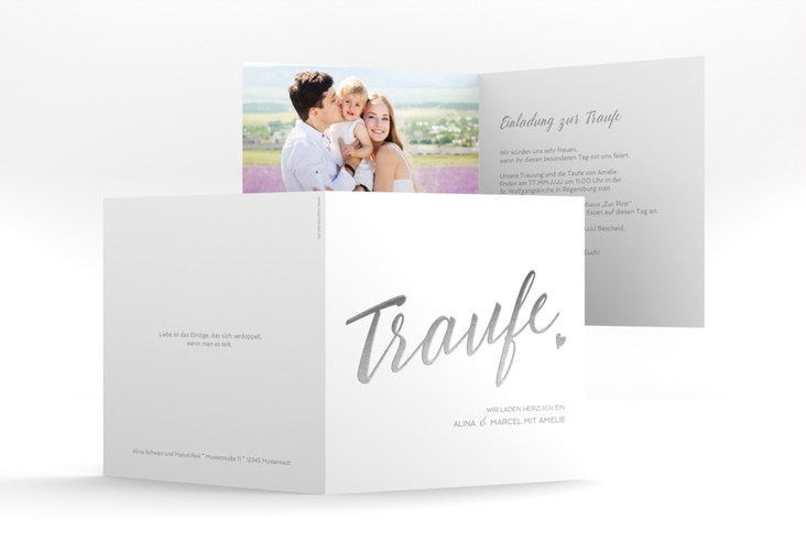 Hochzeitseinladung Traufe quadr. Klappkarte weiss hochglanz