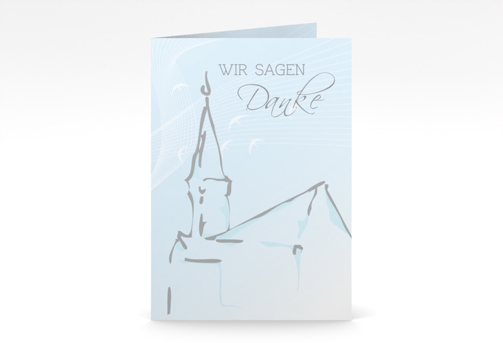 Dankeskarte Taufe Church A6 Klappkarte hoch blau