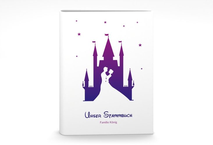 Stammbuch A5 Castle Stammbuch A5 lila mit Silhouette von Märchenschloss mit Prinz und Prinzessin