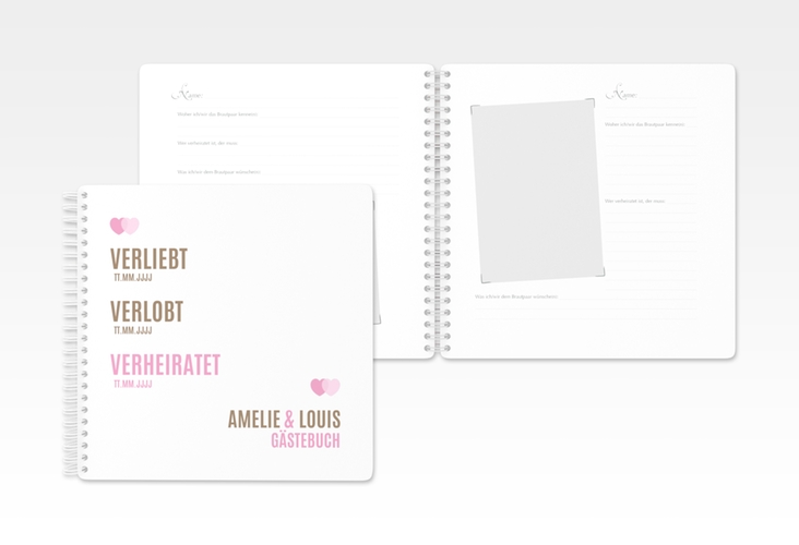 Gästebuch Hochzeit Couple Ringbindung rosa