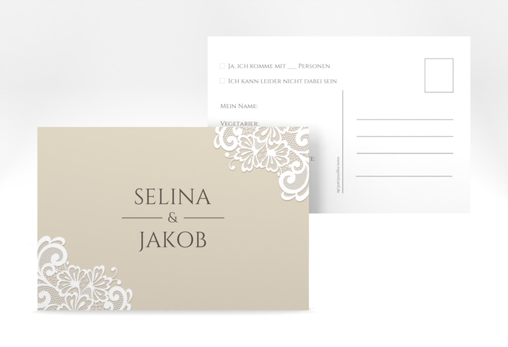 Antwortkarte Hochzeit Vintage A6 Postkarte mit floraler Spitze