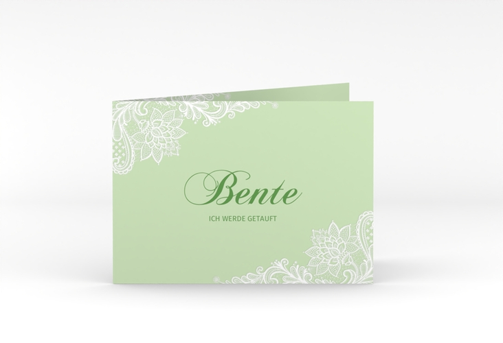 Einladung Taufe Destiny A6 Klappkarte quer gruen hochglanz