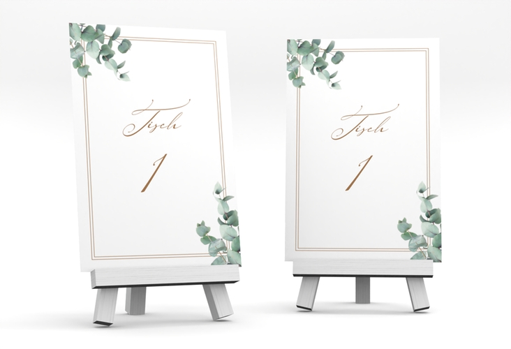 Tischnummer Hochzeit Eucalypt Tischaufsteller mit Eukalyptus und edlem Rahmen