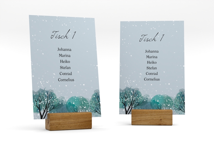 Tischaufsteller Hochzeit Winterhochzeit Tischaufsteller blau