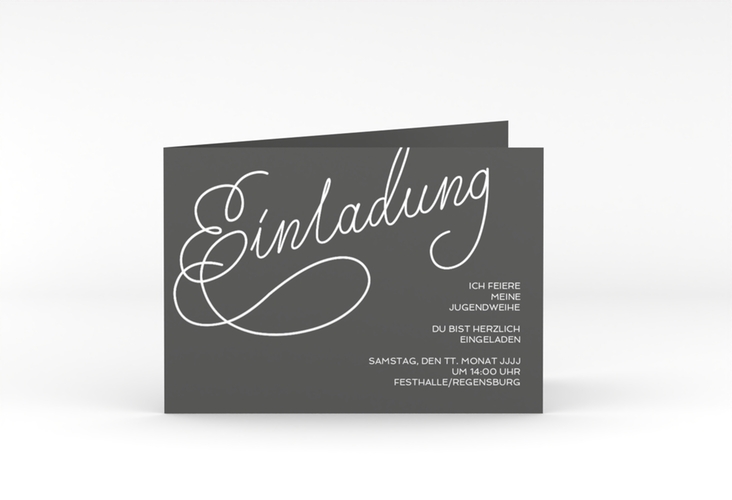 Einladungskarte Jugendweihe Swinging A6 Klappkarte quer grau hochglanz
