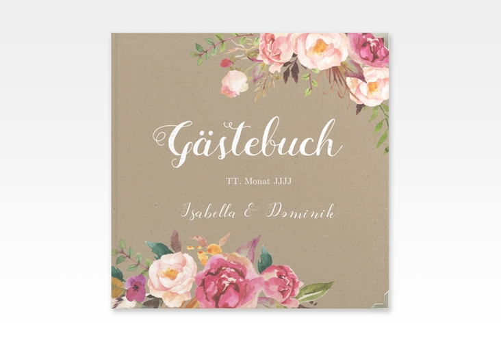 Gästebuch Selection Hochzeit Flowers Leinen-Hardcover Kraftpapier mit bunten Aquarell-Blumen