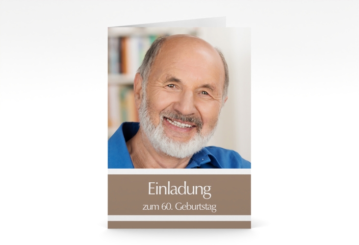 Einladung 60. Geburtstag Gerd/Gerda A6 Klappkarte hoch braun mit Foto