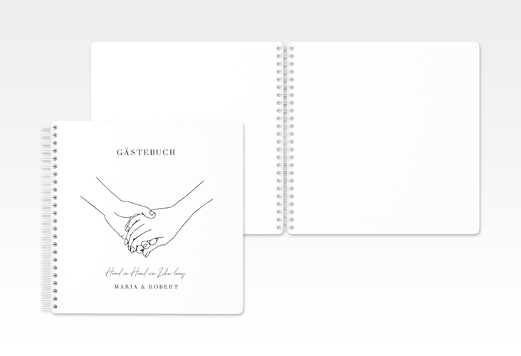 Gästebuch Hochzeit Hands Ringbindung mit sich haltenden Händen im Monoline-Stil