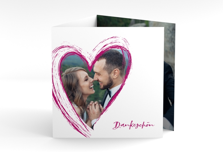Dankeskarte Hochzeit Liebe quadr. Doppel-Klappkarte pink hochglanz
