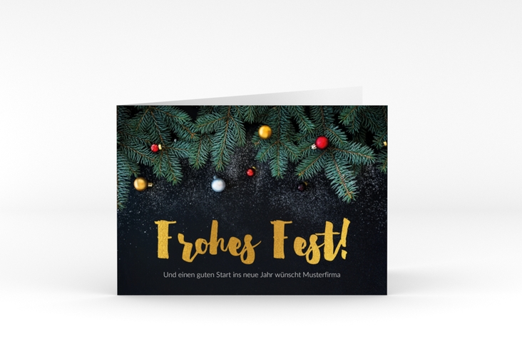 Business-Weihnachtskarte Weihnachtlich A6 Klappkarte quer mit Tannenzweigen und goldenem Schriftzug