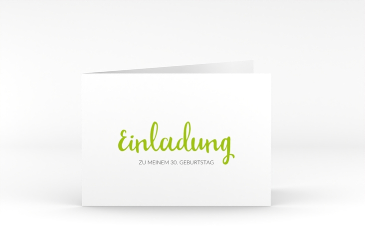 Einladung Geburtstag Handwriting A6 Klappkarte quer gruen