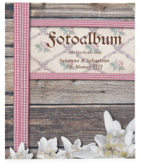 Klick: Details zu Hochzeitsalbum "Bayern" anzeigen Hochzeitsalbum Bayern 21 x 25 cm rot mit Edelweiß in rustikaler Holz-Optik