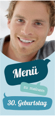 Menükarte Geburtstag Whatsup lange Karte hoch blau