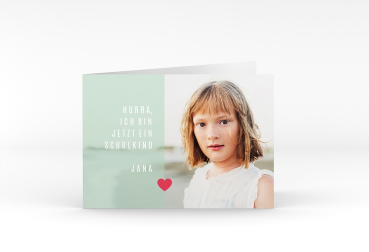 Einschulungskarte Farbenfreudig A6 Klappkarte quer mint