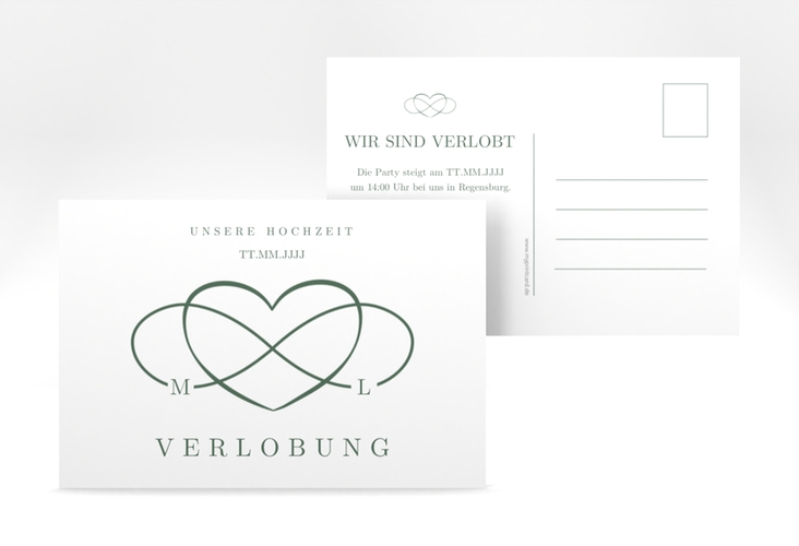 Verlobungskarte Hochzeit Infinity A6 Postkarte gruen