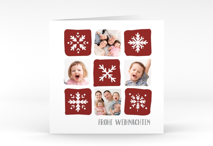 Weihnachtskarte Snowflakes quadr. Klappkarte rot