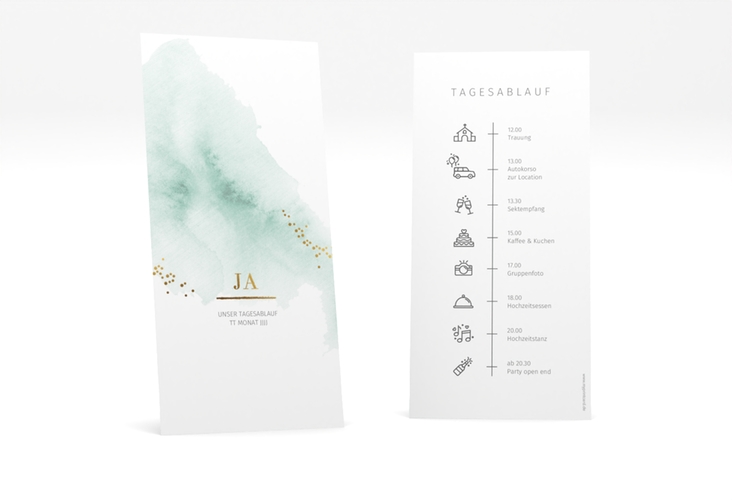Tagesablauf Hochzeit Pastell lange Karte hoch mint