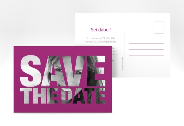 Save the Date-Postkarte Geburtstag Numbers A6 Postkarte pink hochglanz