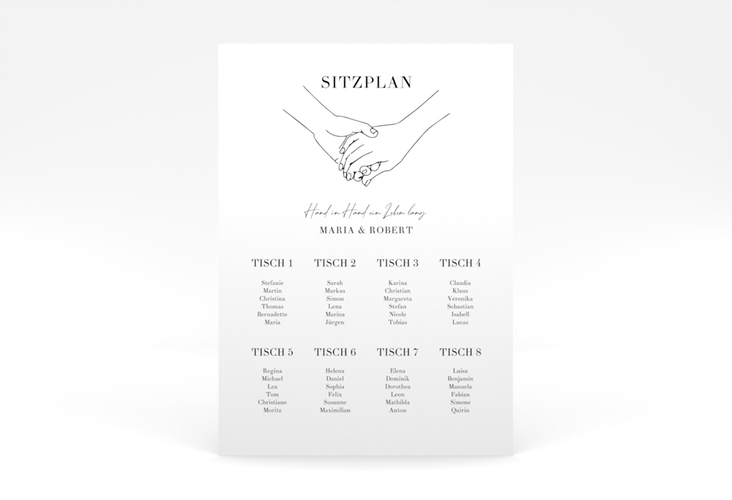 Sitzplan Poster Hochzeit Hands 50 x 70 cm Poster weiss mit sich haltenden Händen im Monoline-Stil