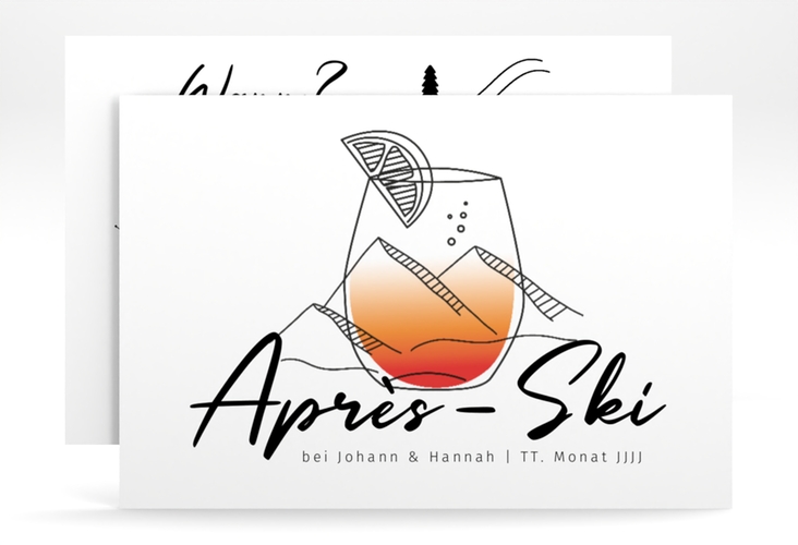 Party Einladungskarte Apres Ski A6 Karte quer orange hochglanz
