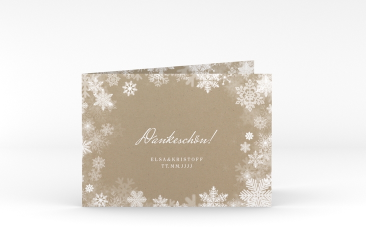 Dankeskarte Hochzeit Snowfall A6 Klappkarte quer mit Schneeflocken für Winterhochzeit
