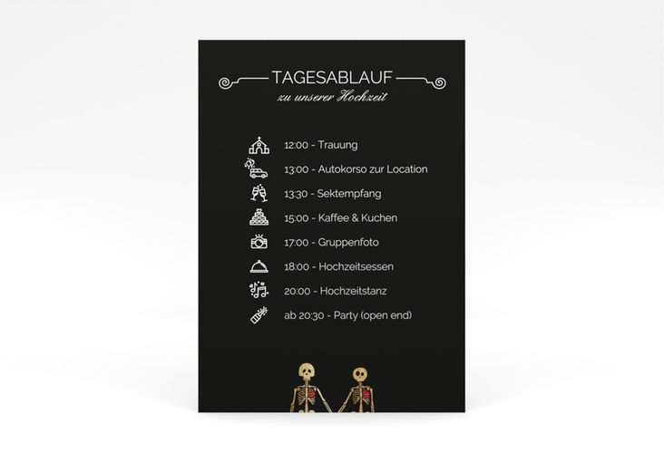 Tagesablauf Poster Hochzeit Bones 50 x 70 cm Poster schwarz mit Skelett-Ehepaar im Cartoon-Stil