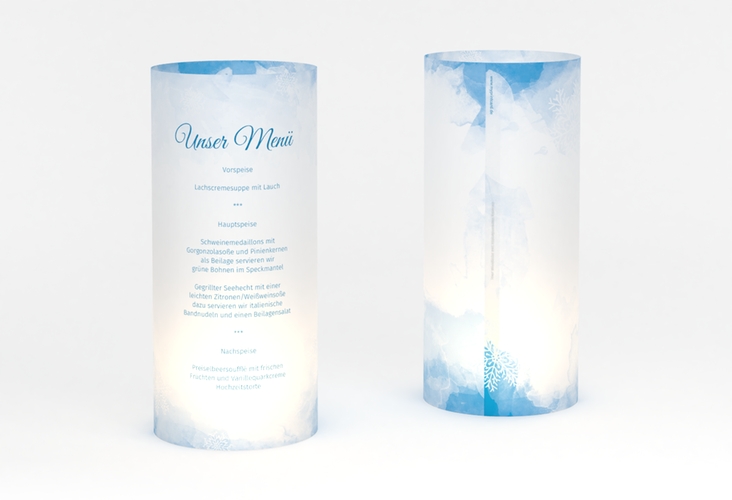 Windlicht Menü Hochzeit Frozen Windlicht blau mit Winter-Design