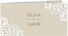 Klick: Details zu Hochzeitseinladung "Vintage" anzeigen Hochzeitseinladung Vintage lange Klappkarte quer beige mit floraler Spitze