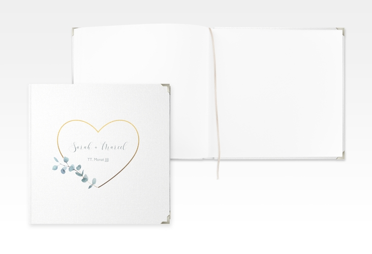 Gästebuch Selection Hochzeit Greenheart Leinen-Hardcover mit elegantem Herz und Eukalyptus-Zweig