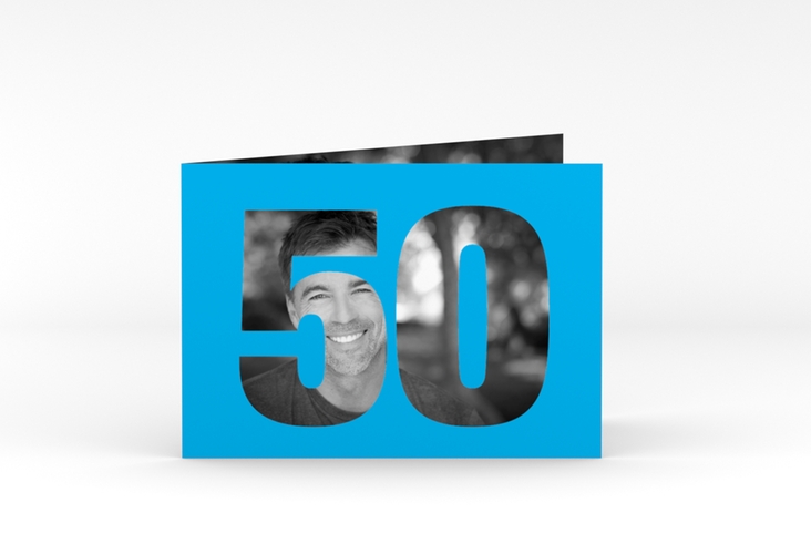 Einladung 50. Geburtstag Numbers A6 Klappkarte quer blau