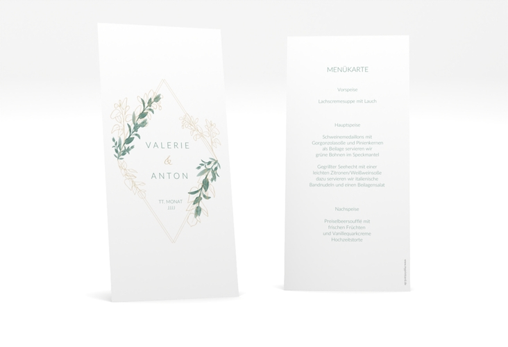 Menükarte Hochzeit Verde lange Karte hoch weiss hochglanz
