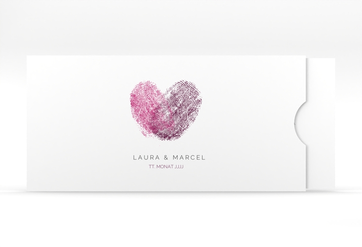 Hochzeitseinladung Fingerprint Einsteckkarte pink schlicht mit Fingerabdruck-Motiv