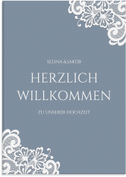 Klick: Details zu Willkommensschild Leinwand "Vintage" anzeigen Willkommensschild Leinwand Vintage 50 x 70 cm Leinwand blau mit floraler Spitze