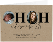 Einladung Geburtstag Hoppla A6 Klappkarte quer Kraftpapier