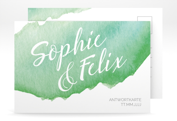 Antwortkarte Hochzeit Aquarella A6 Postkarte gruen