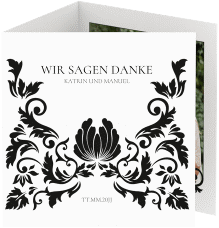 Klick: Details zu Dankeskarte Hochzeit "Royal" anzeigen Dankeskarte Hochzeit Royal quadr. Doppel-Klappkarte weiss mit barockem Blumen-Ornament