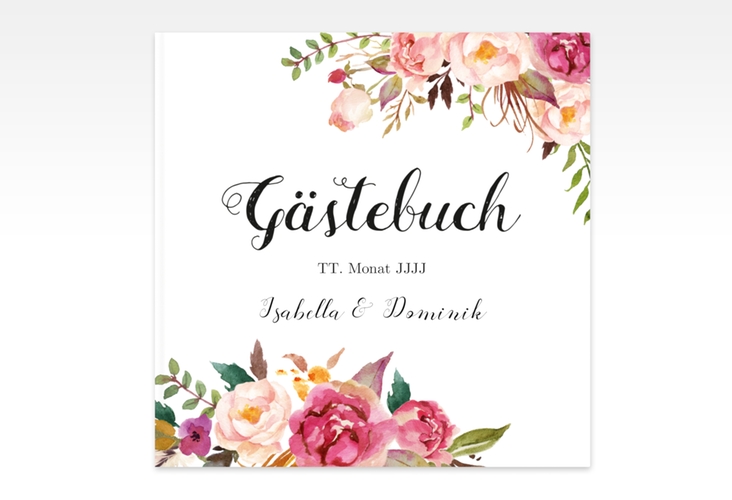 Gästebuch Creation Flowers 20 x 20 cm, Hardcover weiss mit bunten Aquarell-Blumen