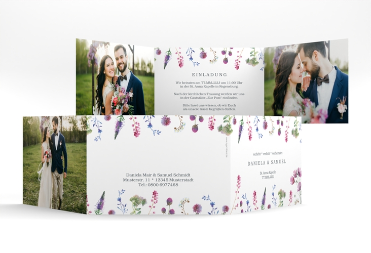Hochzeitseinladung Wildblumen A6 Doppel-Klappkarte