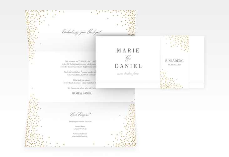 Hochzeitseinladung Glitter Wickelfalzkarte + Banderole