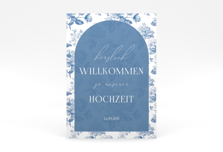 Willkommensschild Poster Blue Floral 50 x 70 cm Poster blau mit blauem Blumenmuster auf weißem Grund