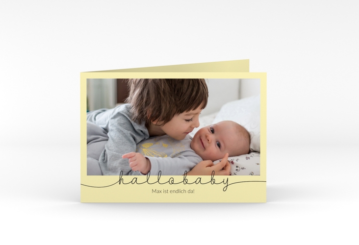 Geburtskarte Newborn A6 Klappkarte quer gelb hochglanz