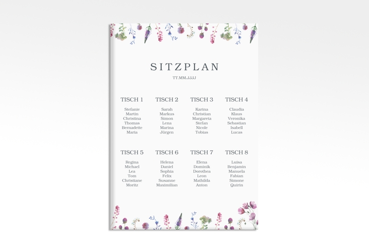 Sitzplan Leinwand Hochzeit Wildblumen 50 x 70 cm Leinwand