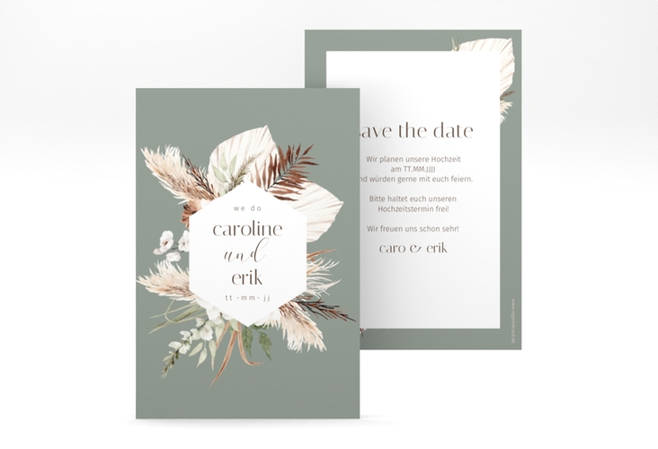 Save the Date-Karte Bohemian A6 Karte hoch gruen hochglanz