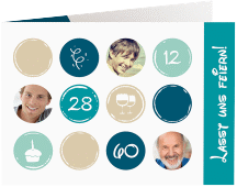 Einladung 60. Geburtstag Circles A6 Klappkarte quer tuerkis